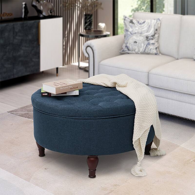 Maypex 32'' Tufted Round Storage Cocktail Ottoman