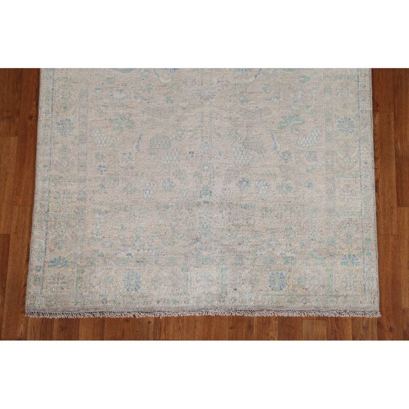 Hand Knotted Oriental 100% Wool Carpet Transitional Geometric Beige & Ivories Oushak Area Rug - 4' 11'' X 3' 10''