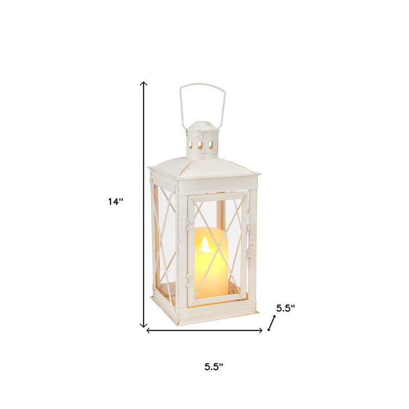 Set of Two Clear And White Glass And Metal Tabletop Lantern Candle Holders