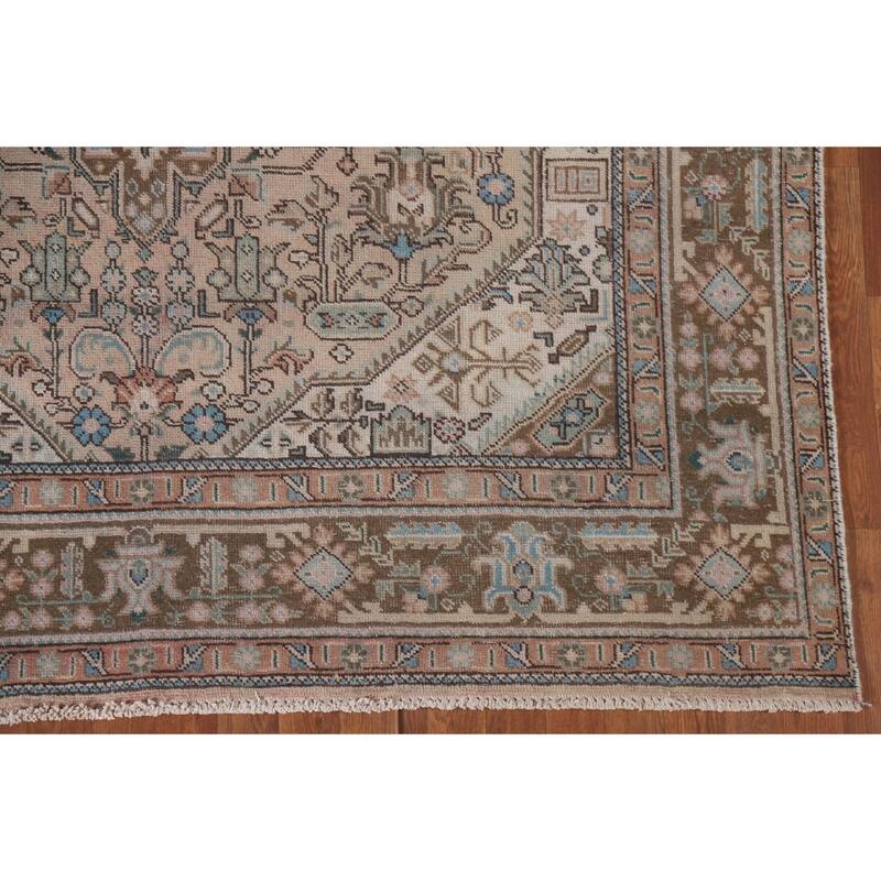 Hand Knotted Oriental 100% Wool Carpet Traditional Medallion Pink Tabriz Area Rug - 9' 8'' X 6' 5''