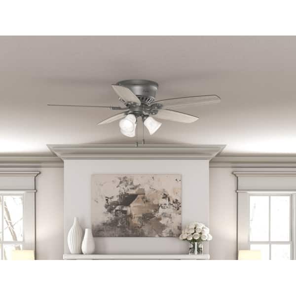 slide 2 of 23, Hunter 52" Builder Low Profile Ceiling Fan with 3-Light Light Kit and Pull Chain - Casual, Traditional, Transitional Matte Silver
