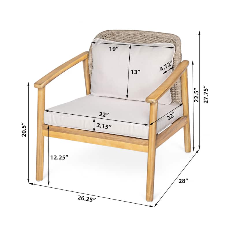 Christopher Knight Home - Camille 2-Piece Outdoor Acacia Wood Patio Club Chair with Woven Rope Backrest & Deep Seating