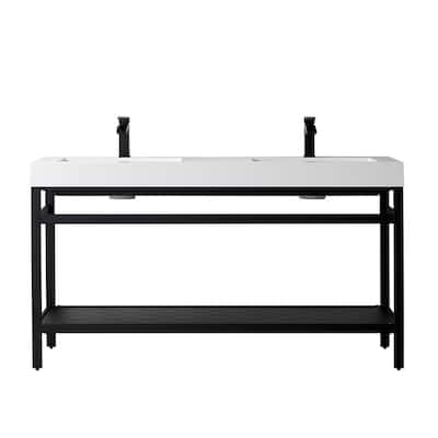 Ablitas 60M" Double Vanity in Metal with Stone Sink Top