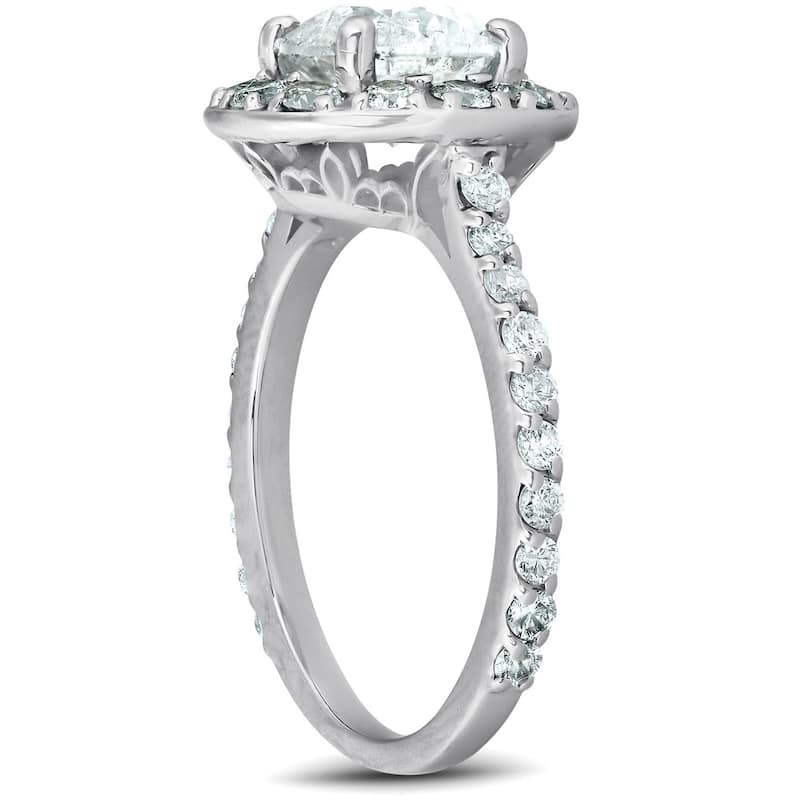 Certified 3Ct TW Diamond Halo Engagement Ring White Gold Lab Grown