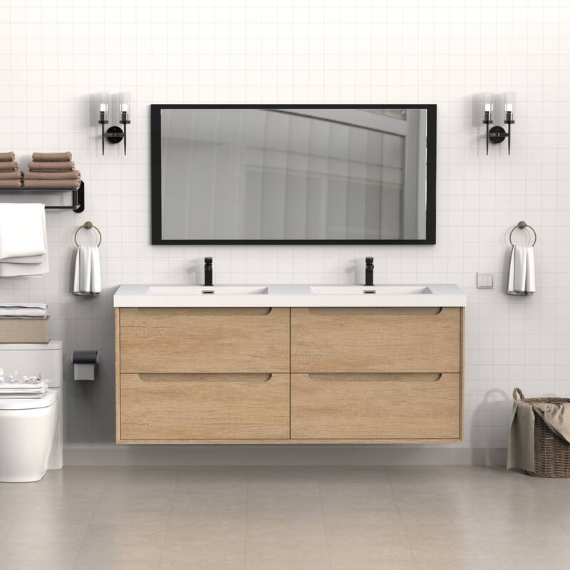 60" in. W x 26" in. D Integrated Resin Bathroom Sink Vanity Top Rectangular Sink One-Piece Design