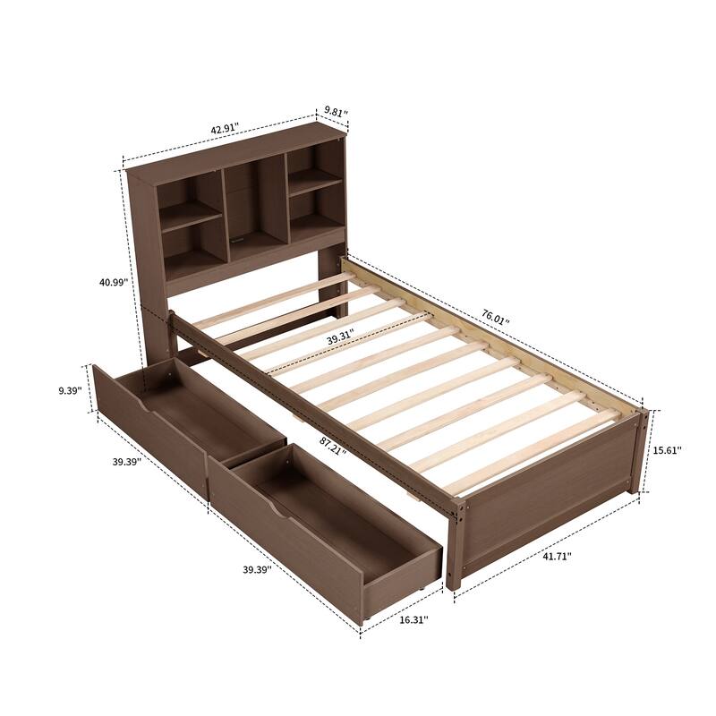 Contemporary Multifunctional Twin Size Wooden Platform Bed Frame