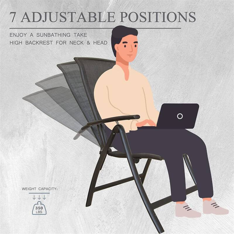 Folding Patio Chairs Set of 2, Aluminium Frame Reclining Sling Lawn Chairs with Adjustable High Backrest