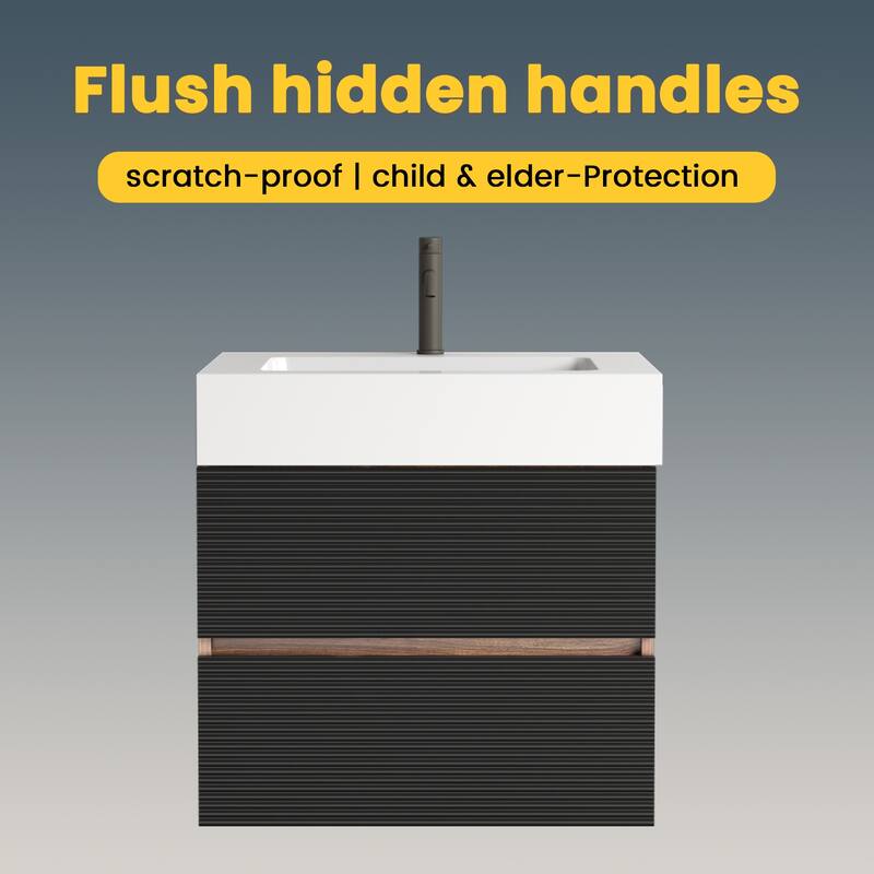 GDFStudio - Grace Floating Bathroom Vanity with Solid Surface Sink and Soft-Close Storage