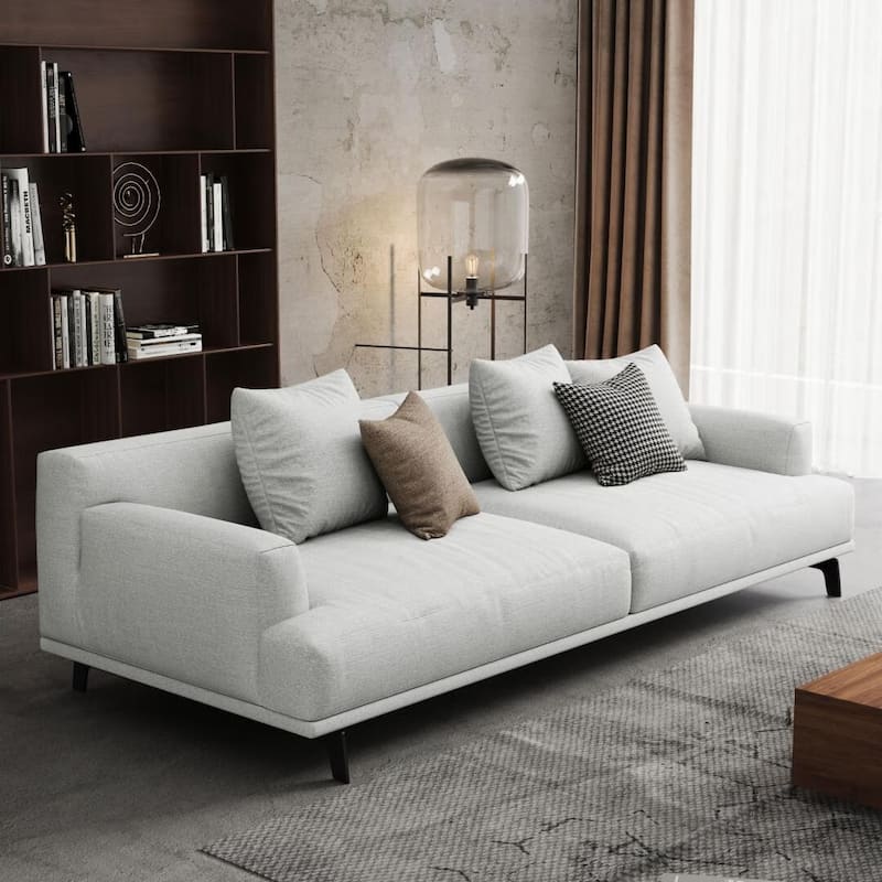 Square Arm Fabric Straight Sofa in Beige - 82.6'' W