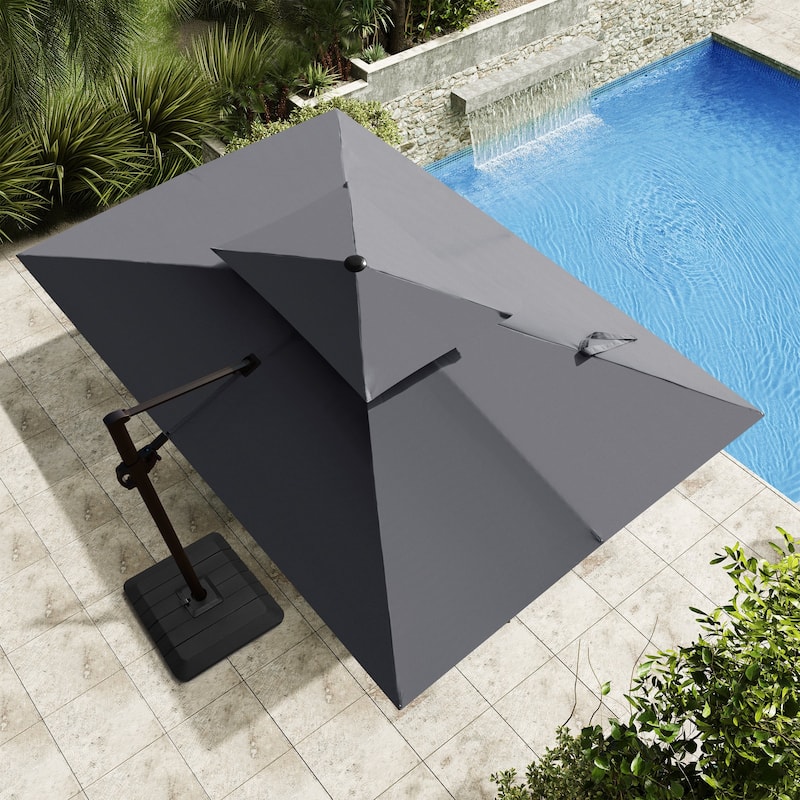9 x 12 ft Outdoor Double Top Patio Cantilever Umbrella with 4-Piece Umbrella Base
