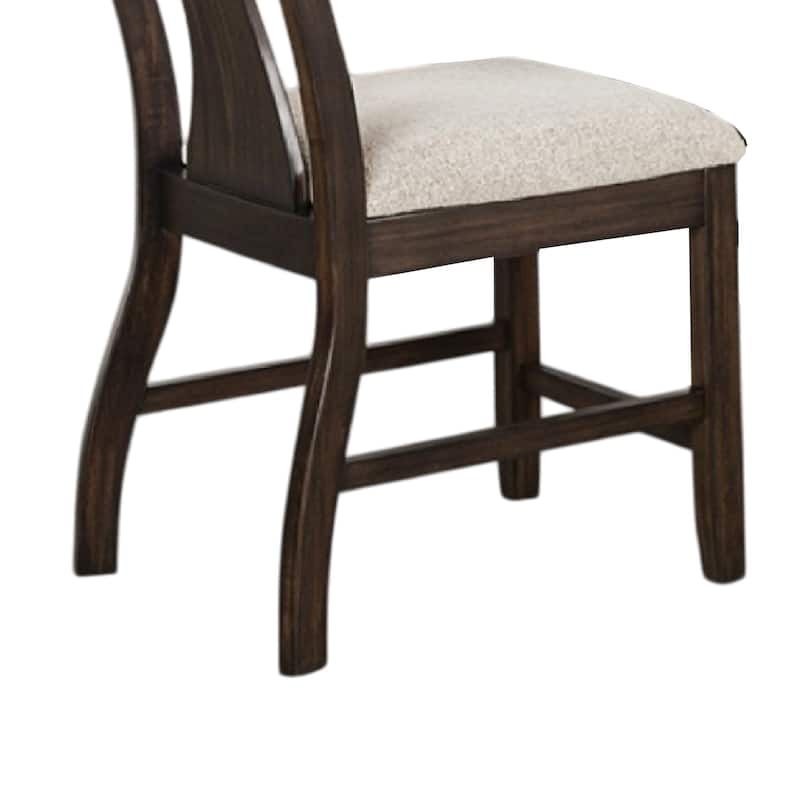 Hols Side Dining Chair Set of 2, Espresso Brown Wood Slatted Back, White Fabric