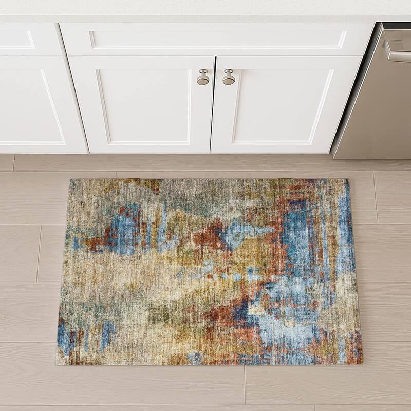 Machine Washable Indoor/ Outdoor Abstact Contemporary Chantille Rug