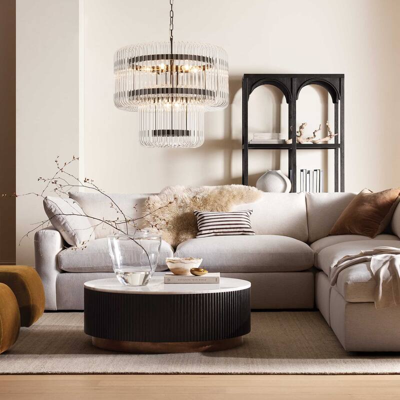 9-Light Modern Glam Drum Crystal Chandelier for Dining Room/Living Room 2-Tiered Round Chandelier Kitchen Island Pendant Light