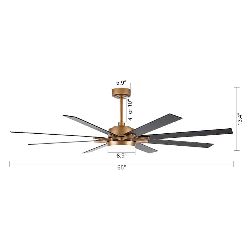 65-Inch Antique Brass/ Black/ White Reversible Large Ceiling Fan with Light and Remote