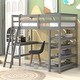 preview thumbnail 4 of 5, Gray Pine Wood Loft Bed with Desk, Ladder, and Shelves, High Guard Rails