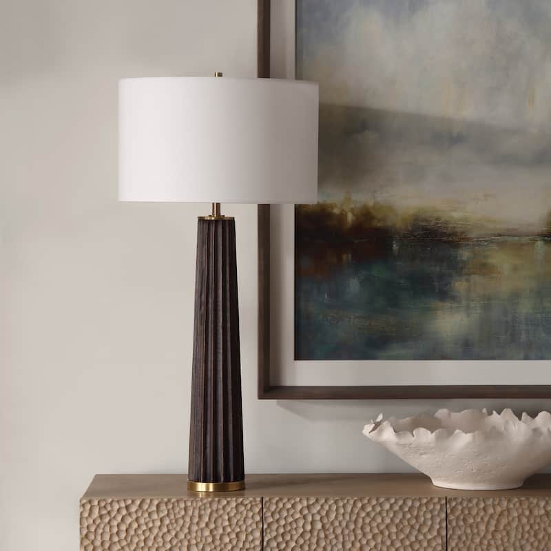 Scalloped Table Lamp with Round Shade - 31.5" - Brown and Antique Brass