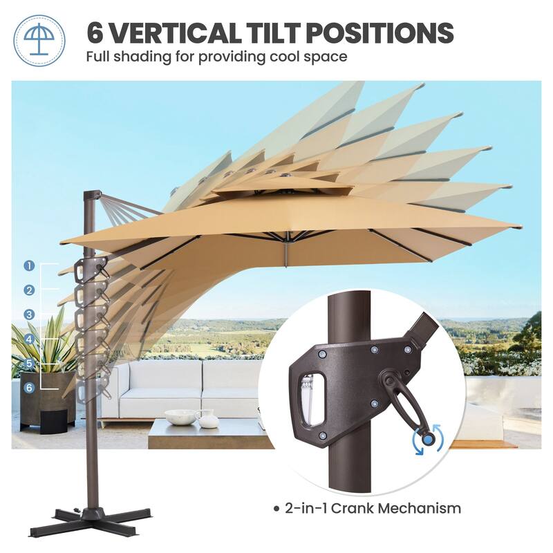 11 × 9 ft Outdoor Patio Cantilever Offset Dual Top Umbrella