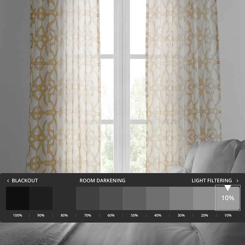 Exclusive Fabrics Sea Glass Blue Printed Faux Linen Sheer Curtain (1 Panel)