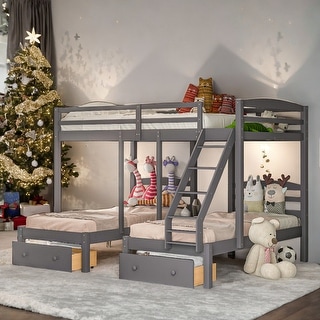 Full Over Twin&Twin Triple Bunk Bed With Drawers for Bedroom