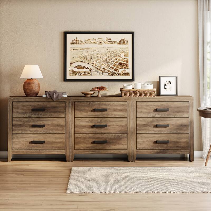 WAMPAT Farmhouse 3-Drawer Dresser, Wooden Chest of Drawers, Modern Storage Organizer & Nightstand for Bedroom, Living Room