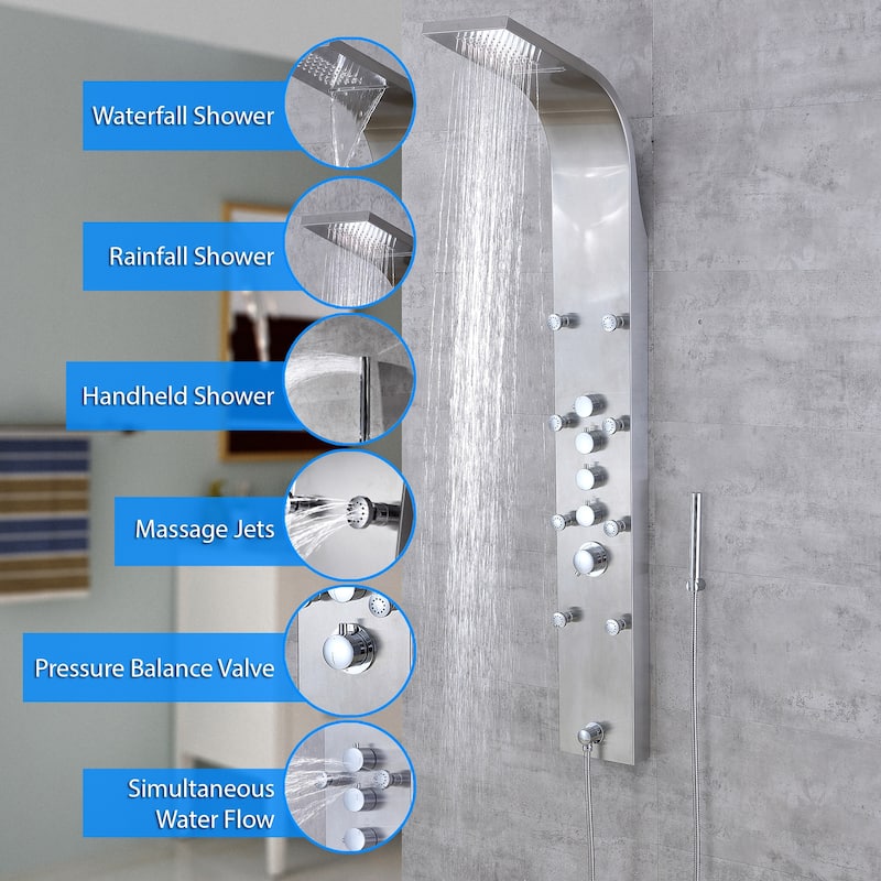 Luxier SP22-CEC 61 in. 8-Jet Waterfall Shower Panel Tower System