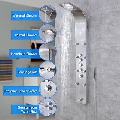 Luxier SP22-CEC 61 in. 8-Jet Waterfall Shower Panel Tower System
