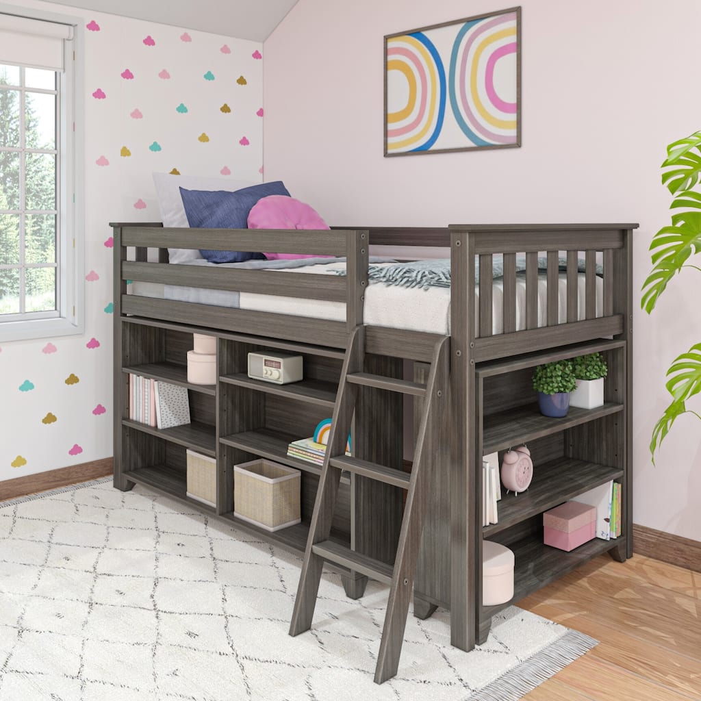 Max and Lily Twin-Size Low Loft with 3-Shelf Bookcase and 6-Shelf Bookcase