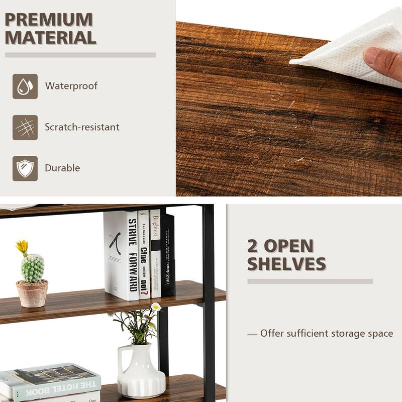 Gymax Sofa Side End Table Rotating Bookcase Patented w/ Wheels Brown - See Details