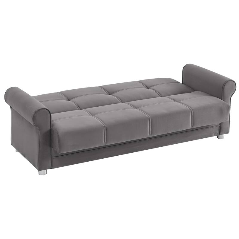 HomeRoots 89" Gray Microfiber Convertible Futon Sleeper Sofa And Toss Pillows With Storage