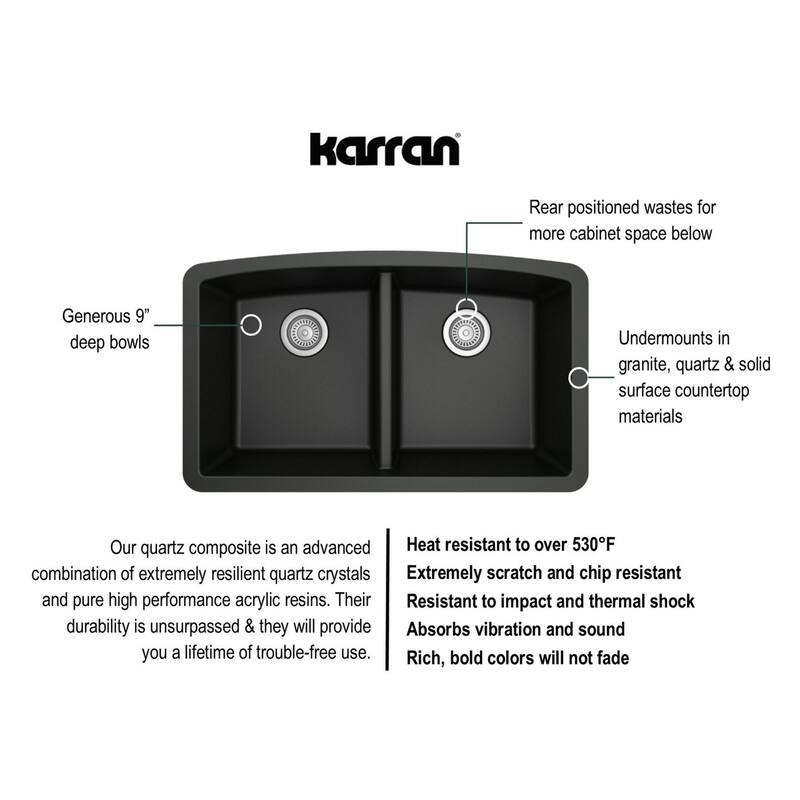 Karran Undermount Quartz 32 in. 50/50 Double Bowl Kitchen Sink Kit