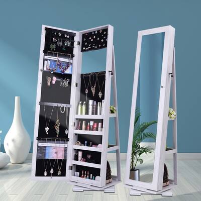 360 Degree Rotation Full-Body Mirror Cabinet PVC Film Moisture-Proof Dressing Jewelry Storage