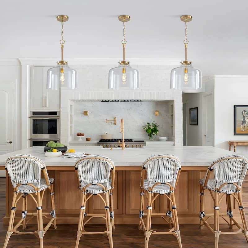 Starsky 1-Light Clear Glass Bell Jar / Cloche Pendant With Rope Accent