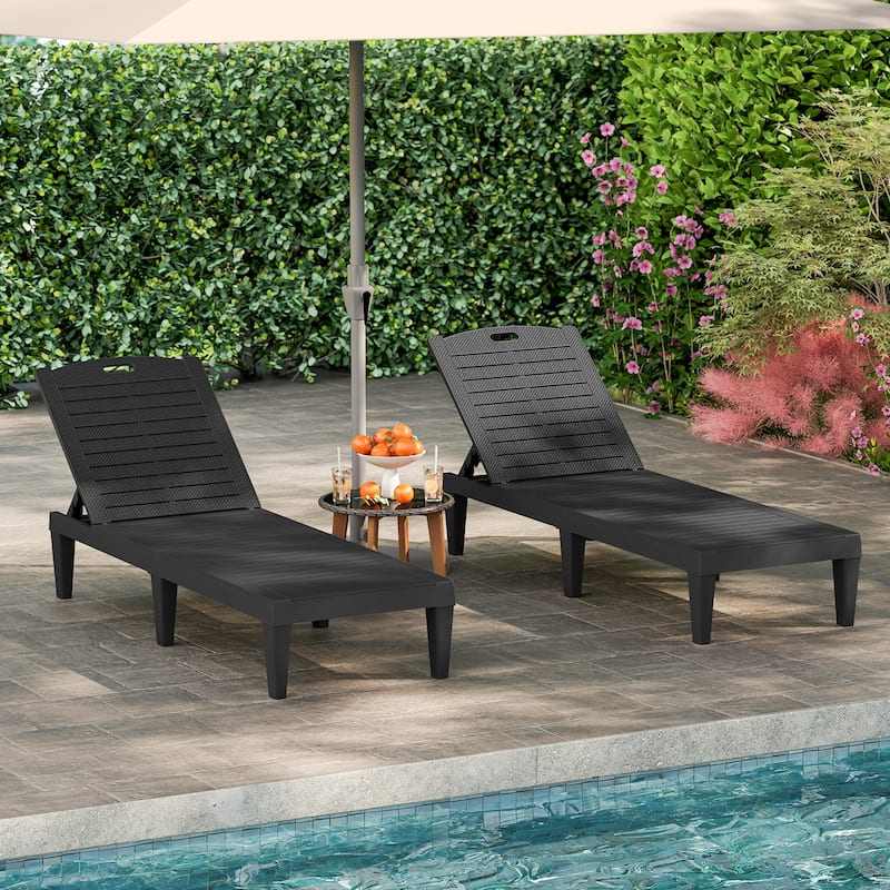Set of 2 Outdoor Chaise Loungers with Rattan Surface and Adjustable Recline for Patio or Yard - 61.5" x 21.5" x 32.5"