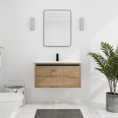 Contemporary 36 Inch Floating Bathroom Vanity with Gel Sink,Cabinet with Soft Close Door