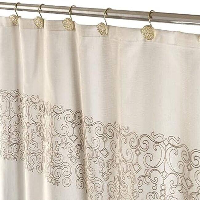 Creative Scents Shannon Beige with Gold Decorative Shower Curtain Hooks - Set of 12