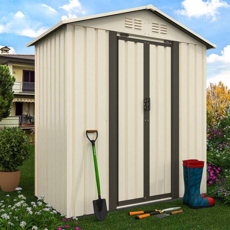 Outdoor Storage Garden Shed 5FTx3FT Apex Roof White - Cream White