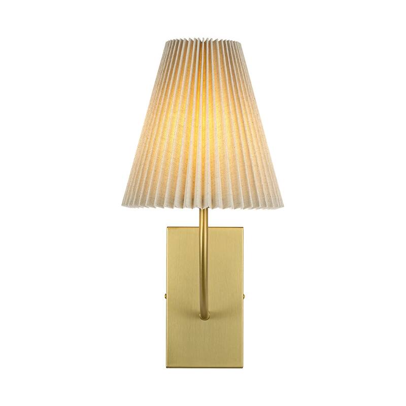 Mid-Century 1-Light Pleated Ivory Fabric Armed Wall Sconce