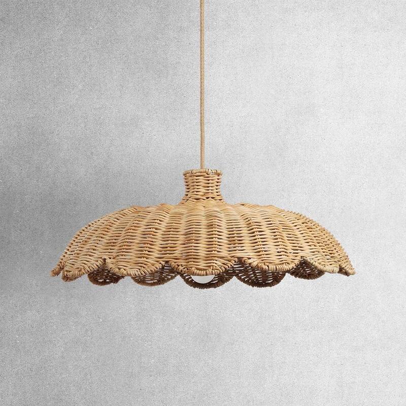 Aurelia Rattan Pendant Light - Natural Hardwired Light Fixture for Kitchen Island or Dining Room in Boho or Coastal Style