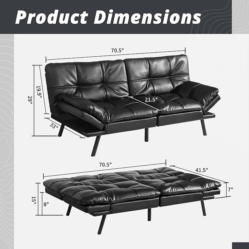 Convertible Memory Foam Futon Couch Bed, Modern Folding Sleeper Sofa with Quick Adjustable Armrest and Backrest for Home Office