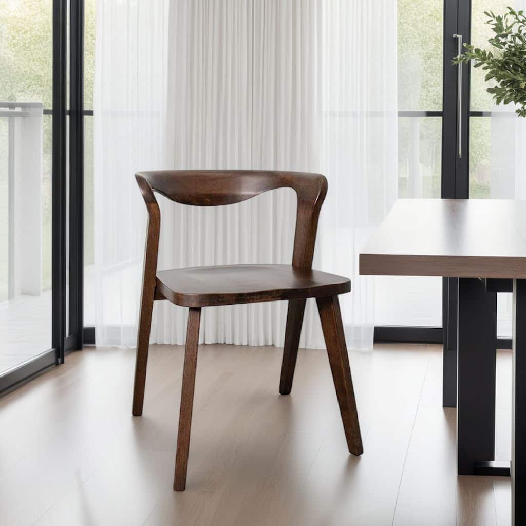 Rumy Dining Side Chair Set of 2, Open Back, Walnut Brown Solid Wood