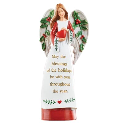 Sentiment Holiday Angel Figurine Holding a Heart - 10.750 x 5.500 x 4.630