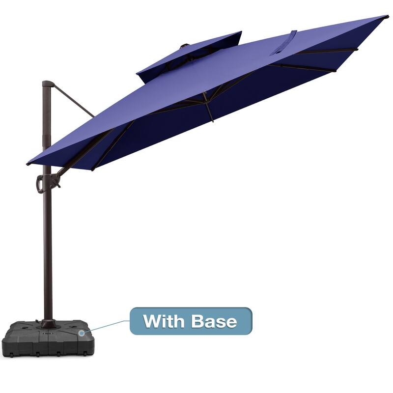 VredHom 11 FT Square Outdoor Patio Double Top Cantilever Umbrella with Wheel Base Stand - NAVYBLUE