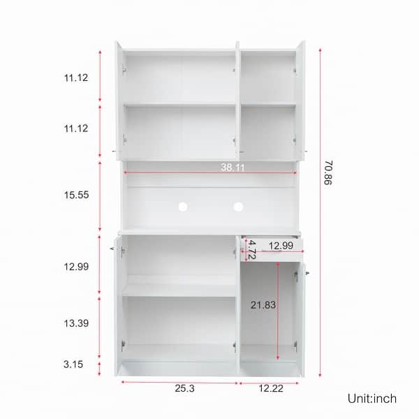 dimension image slide 4 of 8, 6-Doors Wardrobe Armoires / Kitchen Cabinet with Shelves & Drawer