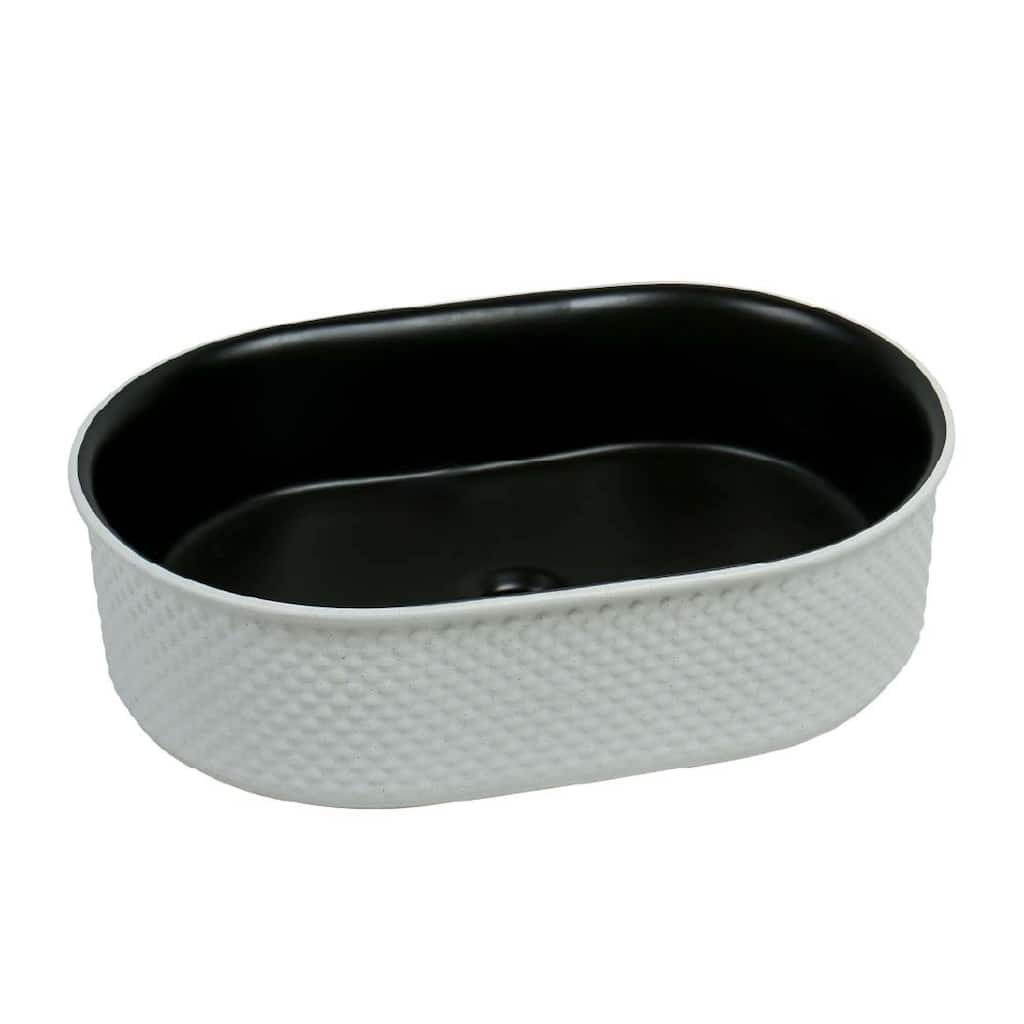 20" x 14" Textured Oval Vessel Sink - White Diamond Pattern Exterior with Black Interior - 20" x 14"
