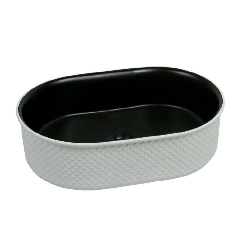 20" x 14" Textured Oval Vessel Sink - White Diamond Pattern Exterior with Black Interior - 20" x 14"