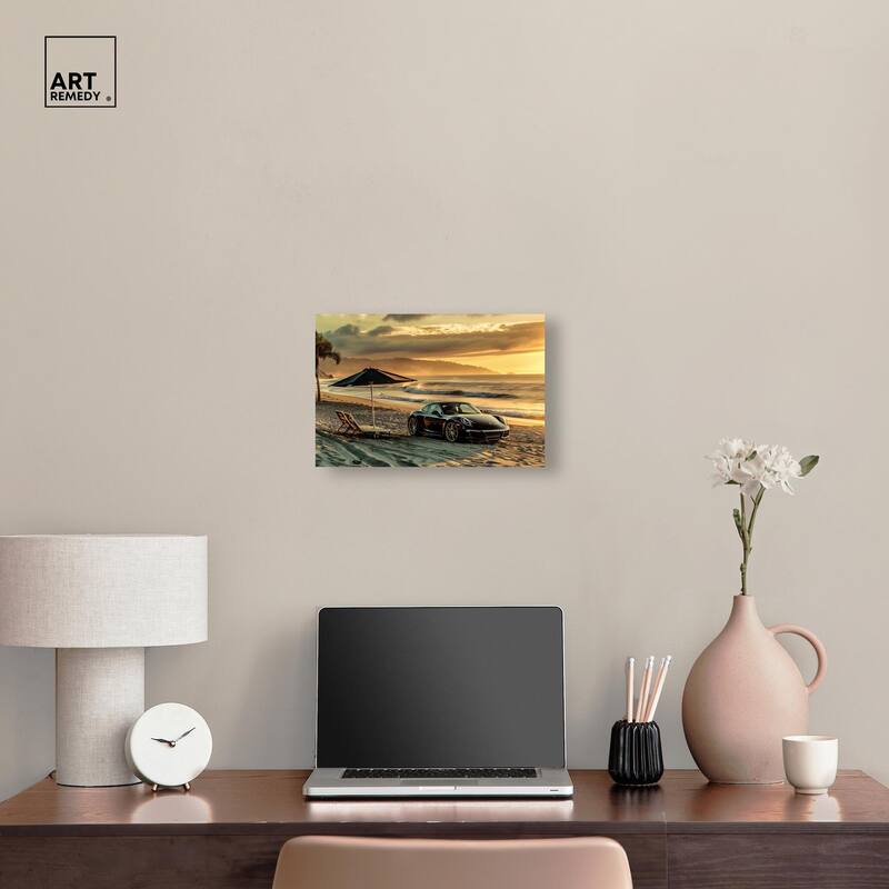 Lovely Sunset Beach Drive Canvas by Art Remedy, Gallery Wrapped