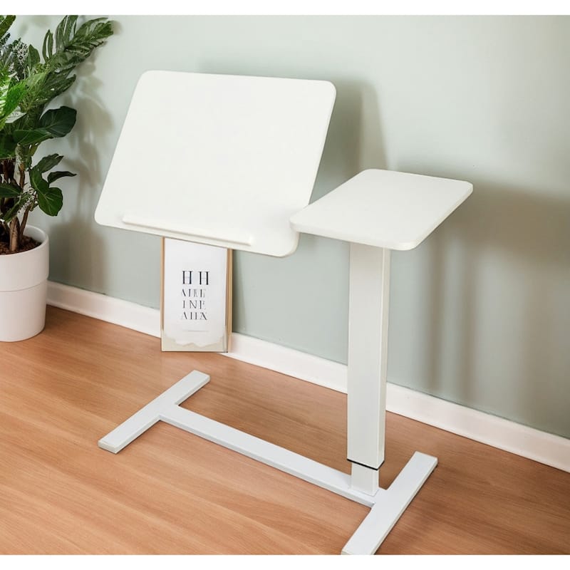 Overbed Bedside Desk Mobile Rolling Laptop Stand Tilting Overbed Table with Wheels Height Adjustable Tray Table
