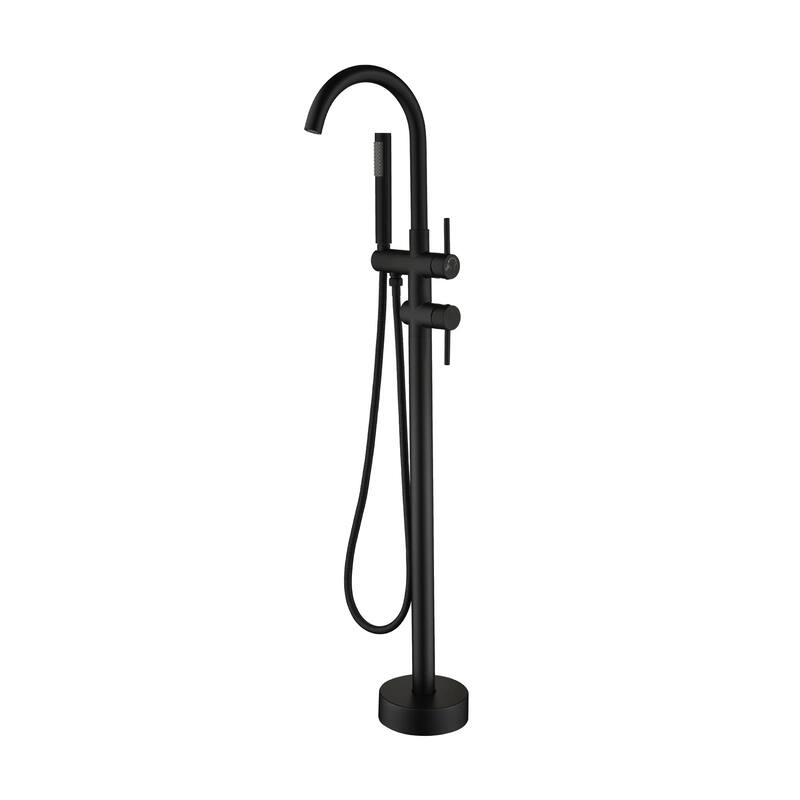 Freestanding Tub Faucet With Hand Shower Bathroom Floor Mounted Tub Filler Double Handle Bathtub Faucets Trim With Sprayer - Matte Black