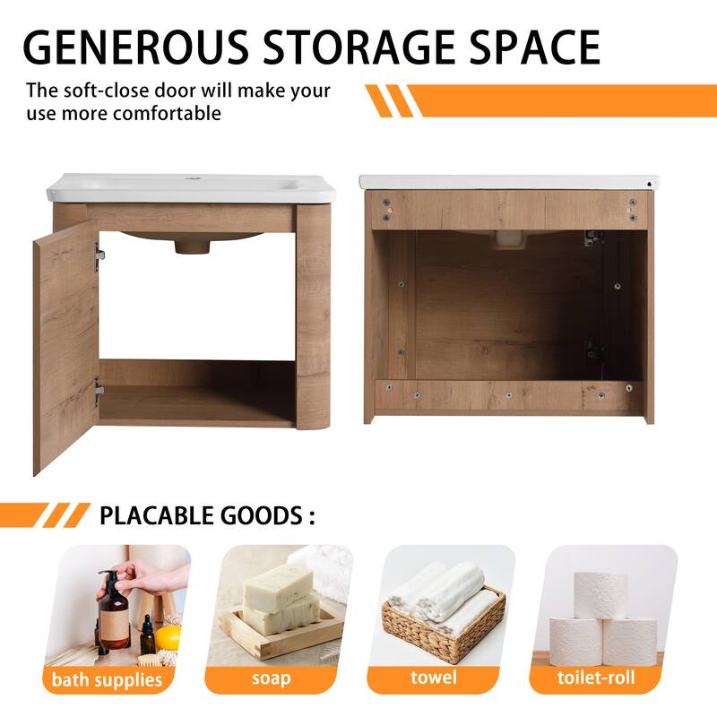 Bathroom Vanity With Sink In 24/28/36/40/60/68 Inch, Floating Bathroom Vanity With Soft Close Door