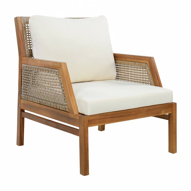 Christopher Knight Home - Ethel 4-Piece Outdoor Acacia Wood & Wicker Patio Conversation Set with Cushions